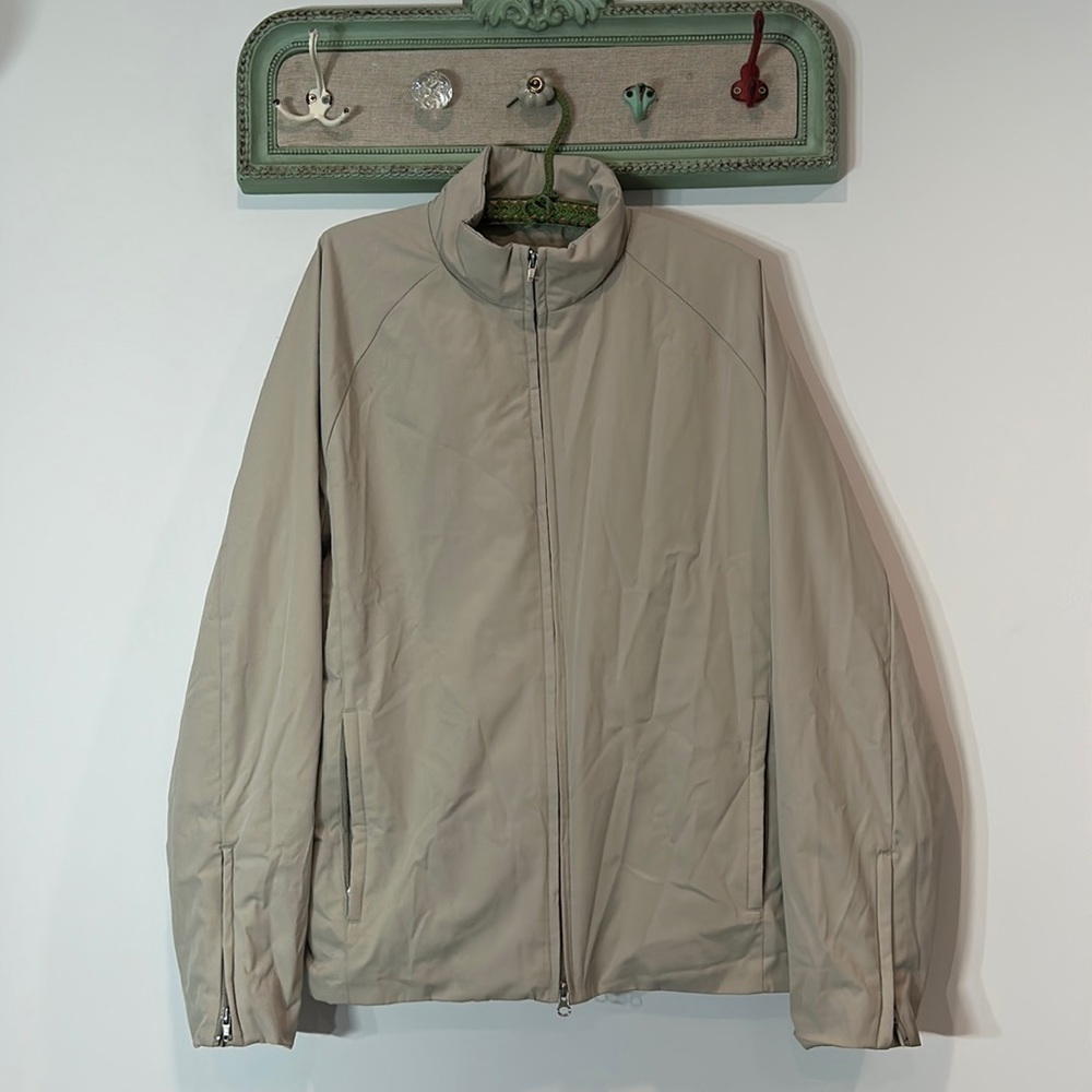 Vintage Express men’s large khaki solid classic zip front day jacket large